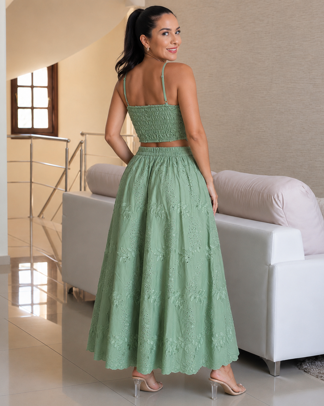 Conjunto bohemio de top y falda larga fluida