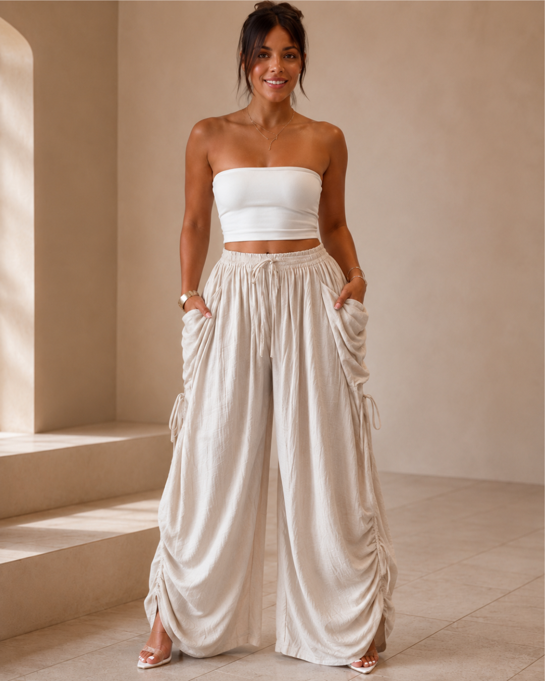 Pantalón Palazzo Holgado con Bolsillos Laterales