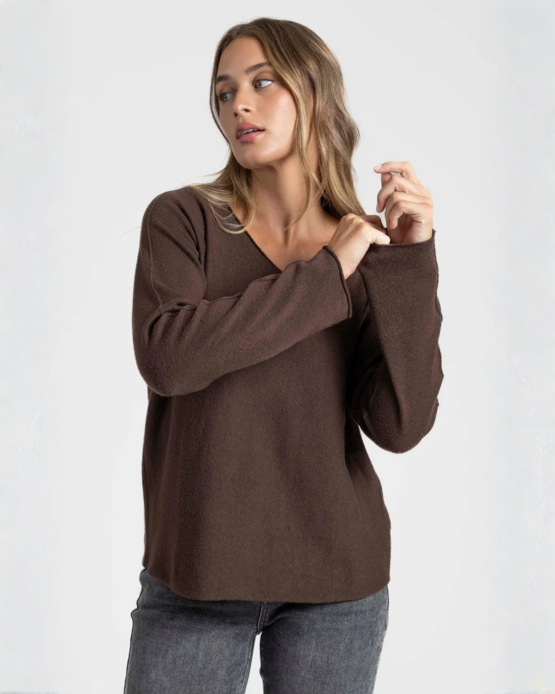 Jersey de Punto Fino con Cuello en V para Mujer