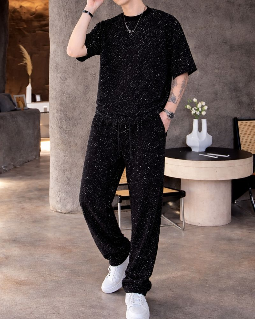 Conjunto Masculino de Dos Piezas con Brillantes
