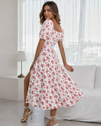 Vestido Midi Floral con Nudo Frontal y Abertura
