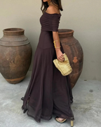 Vestido de Longitud en Malla con Diseño de Hombro Descubierto Para Mujer