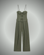 Conjunto de Lino Holgado con Tirantes Ajustables para Mujer
