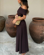 Vestido de Longitud en Malla con Diseño de Hombro Descubierto Para Mujer