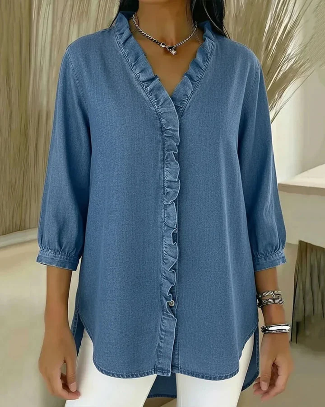 Blusa Fluida con Cuello en V para Mujer®