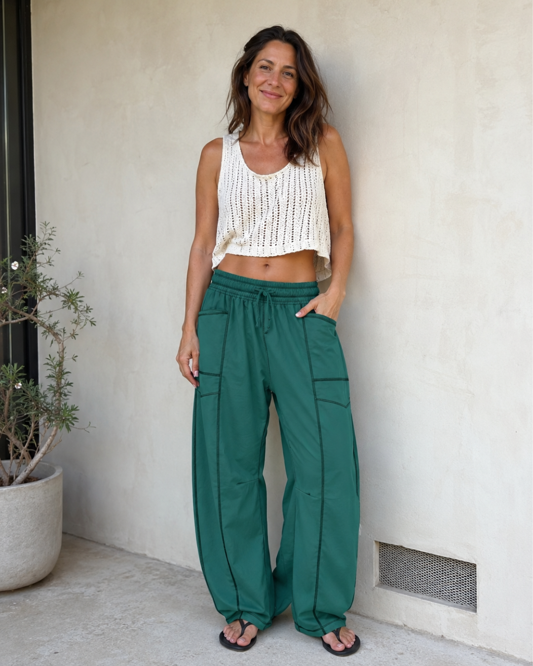 Pantalón Holgado de Mujer con Bolsillos y Cintura Ajustable