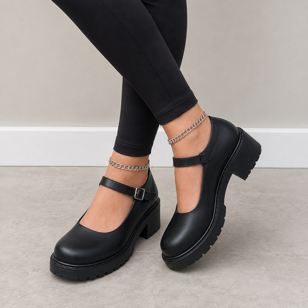 Zapatos con Tacón Ancho y Hebilla Ajustable