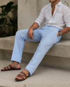 Pantalón de Lino con Cintura Ajustable