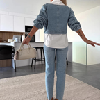 Conjunto de dos piezas de camisa manga larga y pantalón jeans para mujer