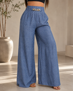 Pantalón de Talle Alto con Pernera Ancha y Detalle de Cinturón