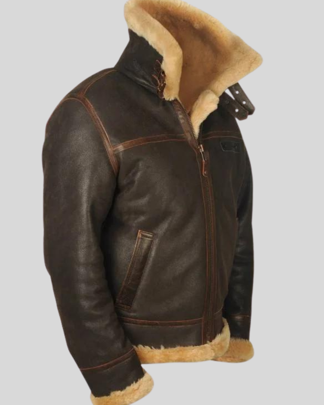 Chaqueta Aviador para Hombres en Cuero y Felpa