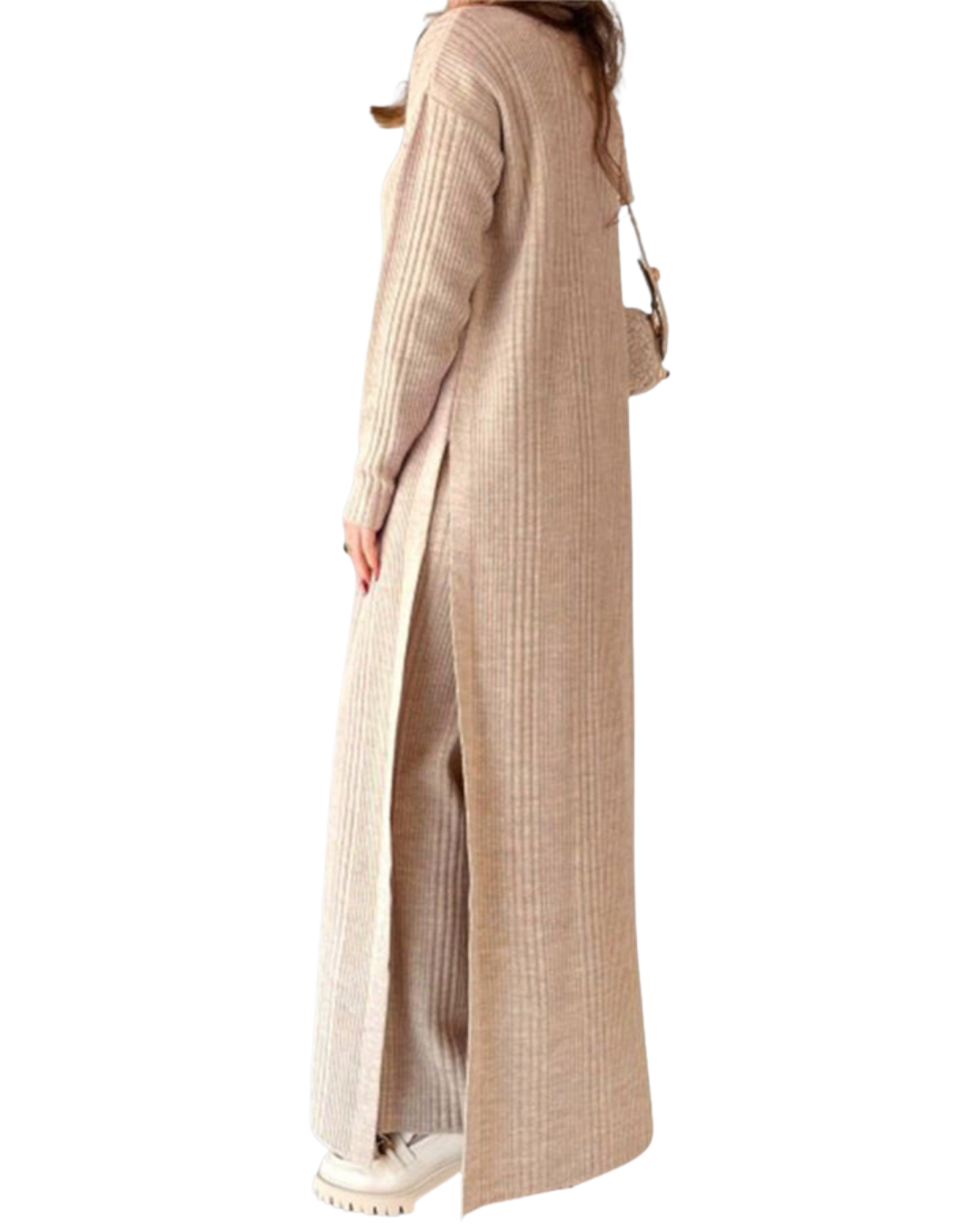 Conjunto de Punto Elegante con Suéter y Pantalón de Pierna Ancha