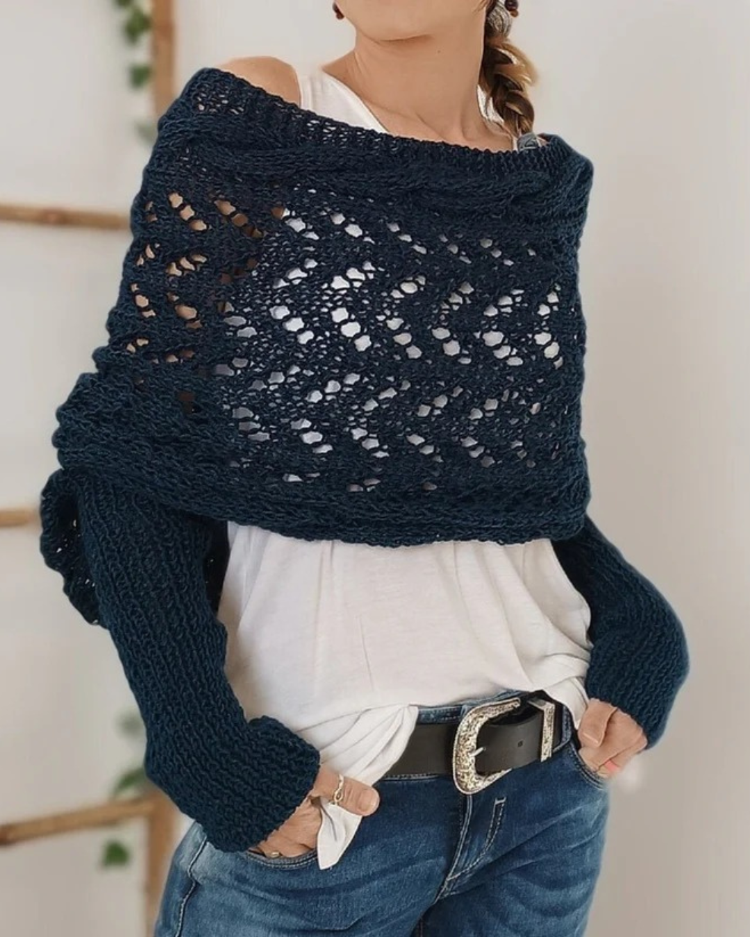 Poncho de Punto con Calados Elegantes para Mujer