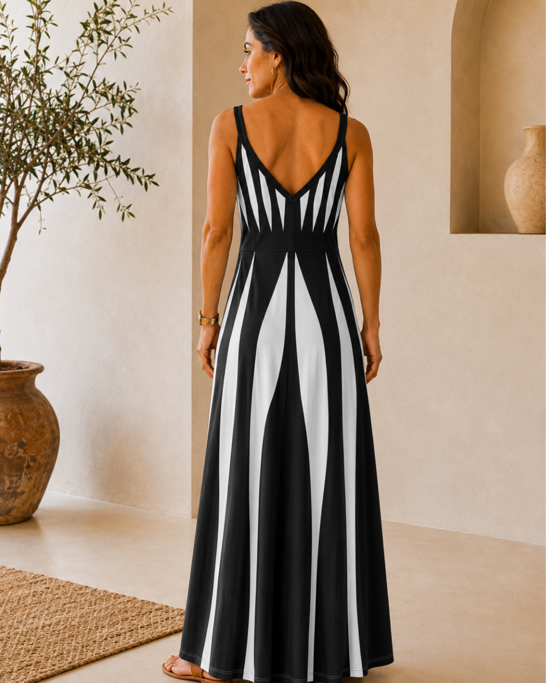 Vestido Largo de Tirantes con Estampado Ondulado