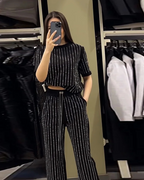 Conjunto casual de dos piezas con pantalones y camisa de manga corta para mujer®