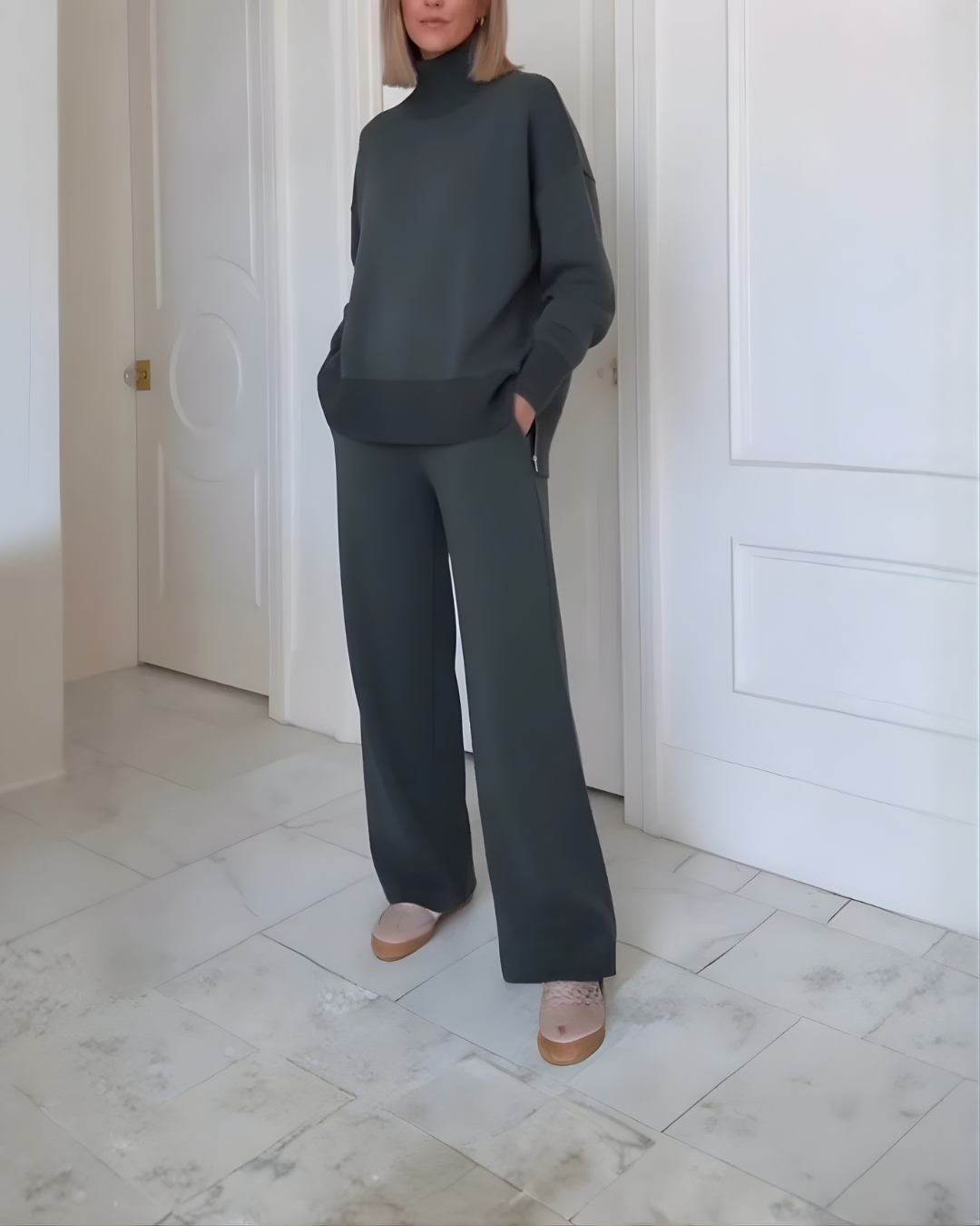 Conjunto de Dos Piezas Sudadera Suelta y Pantalón de Pierna Ancha Para Mujer