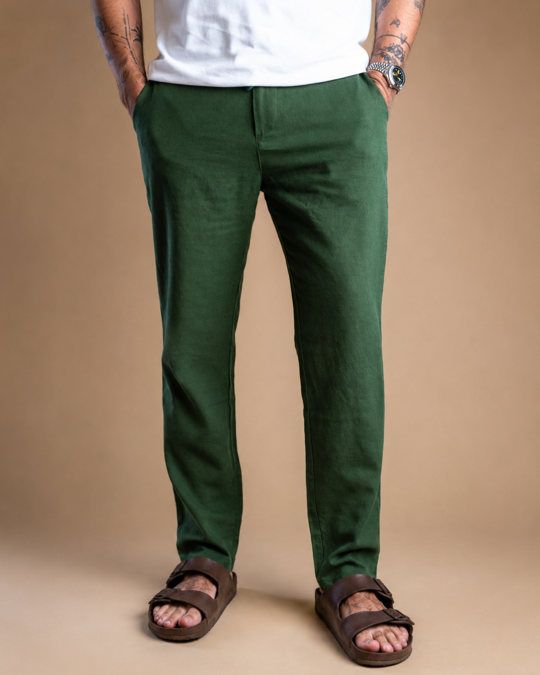 Pantalón de Lino Casual de Corte Recto