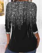 Blusa fluida con escote en V y detalles brillantes para mujer