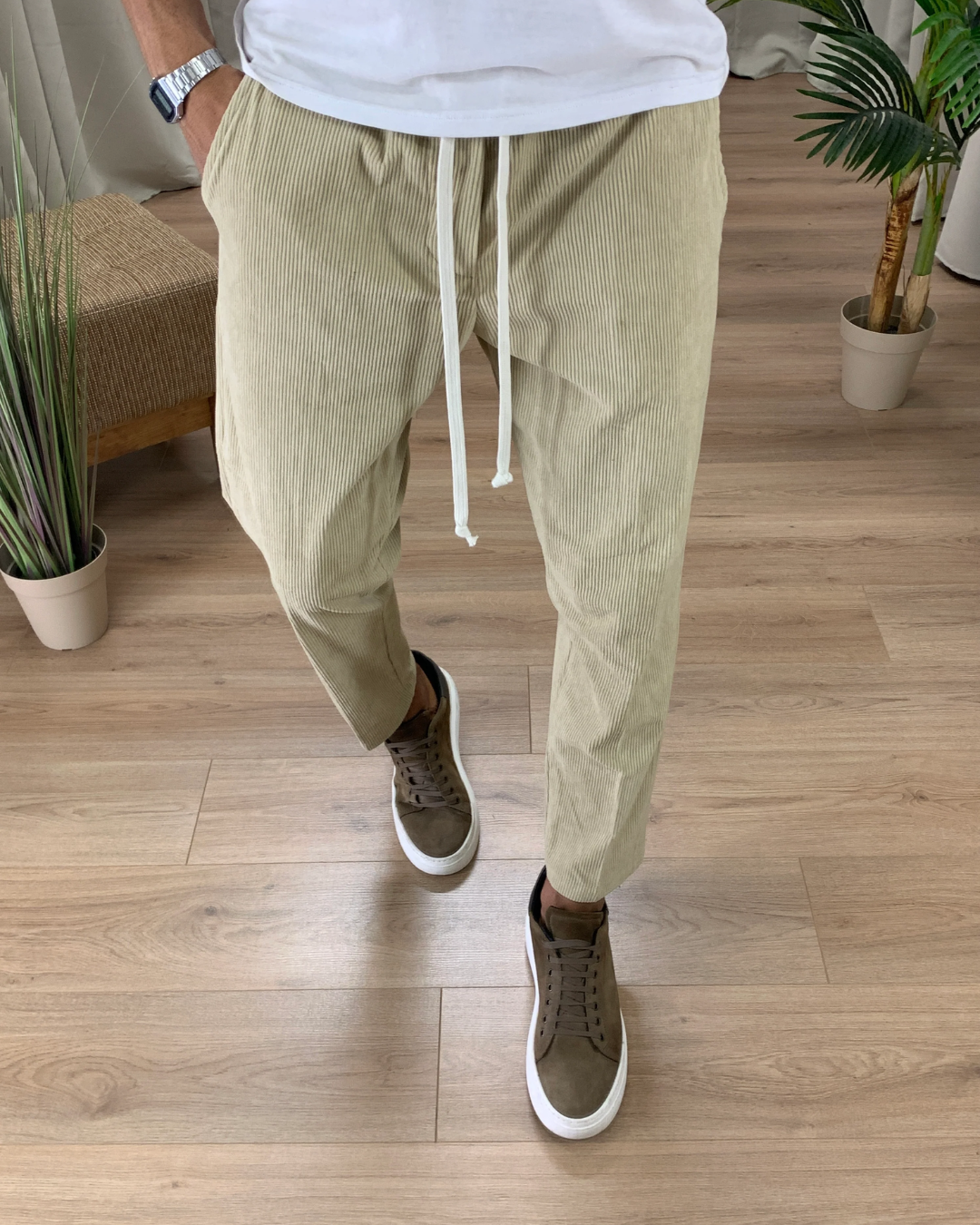 Pantalones de Corte Recto con Cintura Ajustable de Cordón para Hombres