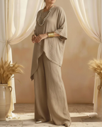 Conjunto con Top Asimétrico y Pantalón de Corte Holgado Para Mujer