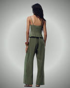 Conjunto de Lino Holgado con Tirantes Ajustables para Mujer