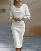 Vestido de Punto con Silueta Estilizada y Cuello Drapeado Para Mujer®