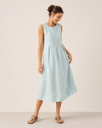 Vestido casual de lino con bolsillos laterales