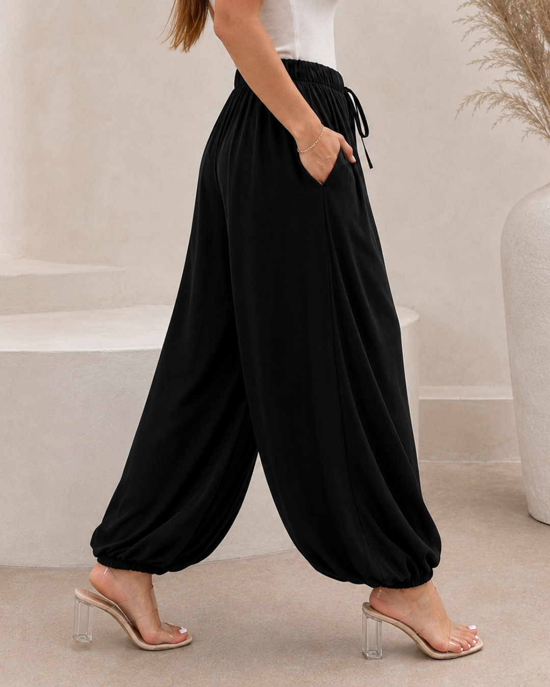 Pantalón Bombacho Fluido con Cintura Ajustable