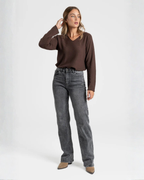 Jersey de Punto Fino con Cuello en V para Mujer