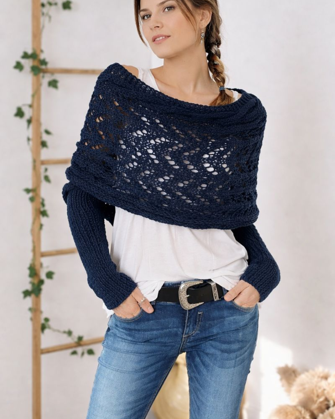 Poncho de Punto con Calados Elegantes para Mujer