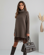 Conjunto de vestido de punto con cuello alto para mujer