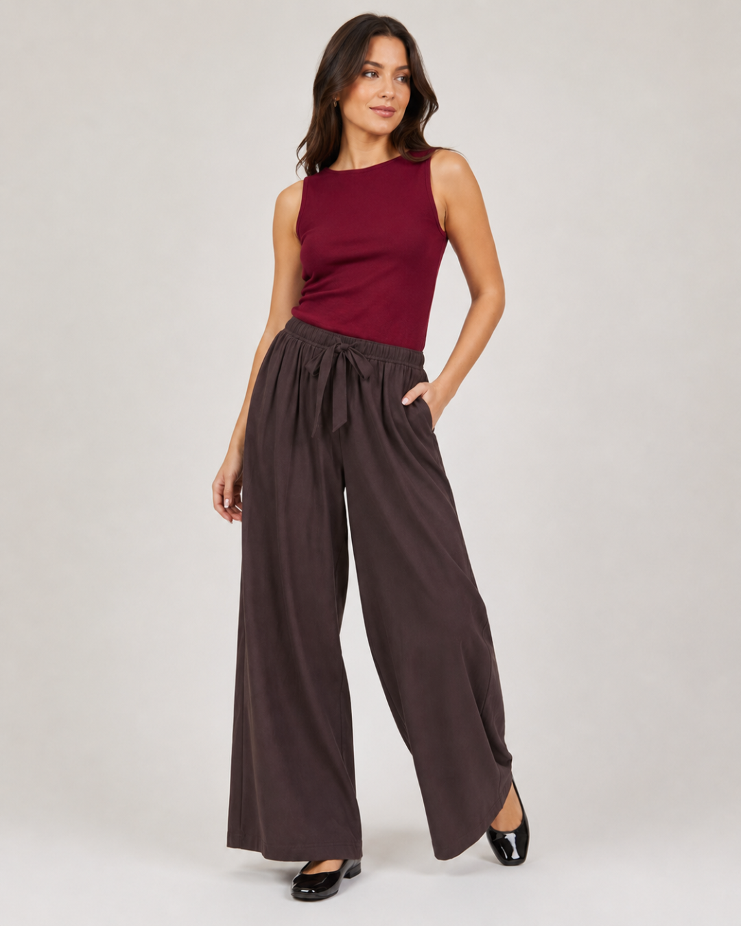 Pantalón Largo Palazzo con Cintura Elástica®