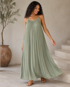 Vestido largo plisado con tirantes finos®