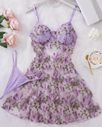 Conjunto de Camisón de Tul Bordado con Tanga