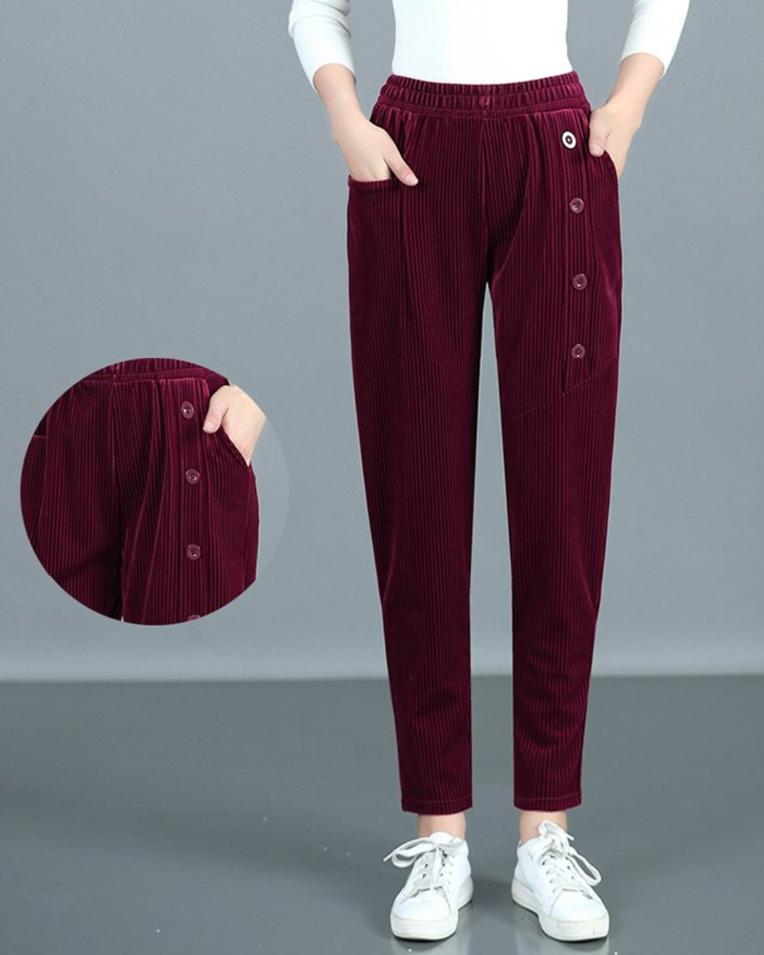 Pantalones de Terciopelo con Botones Decorativos para mujer®