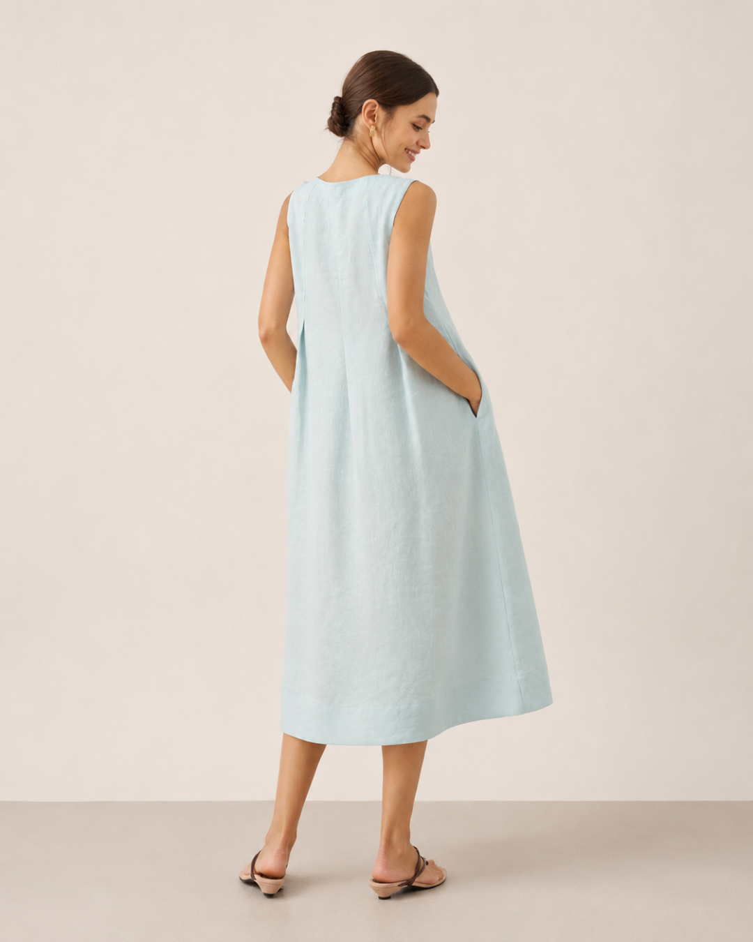 Vestido casual de lino con bolsillos laterales