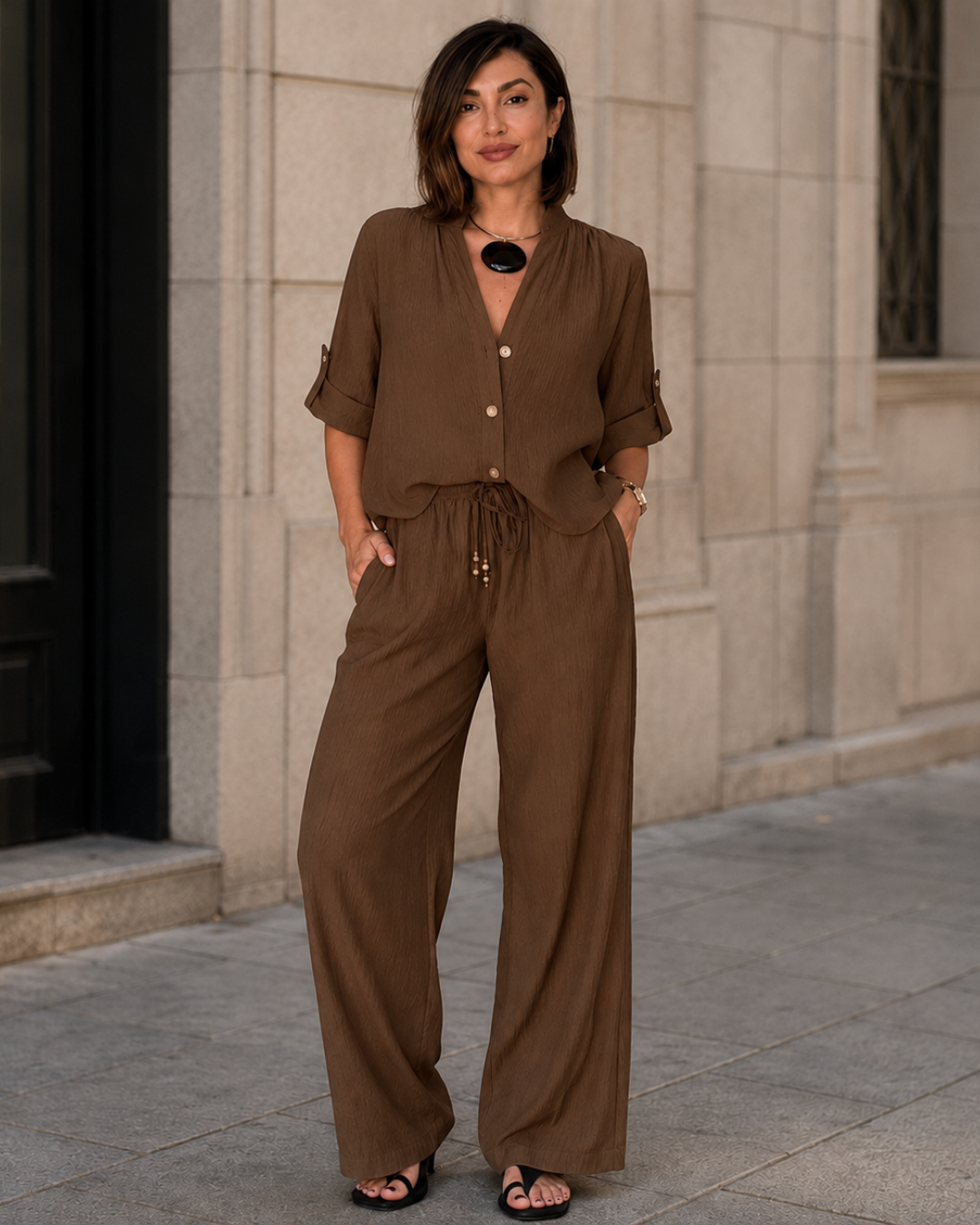 Conjunto Fluido de Blusa y Pantalón