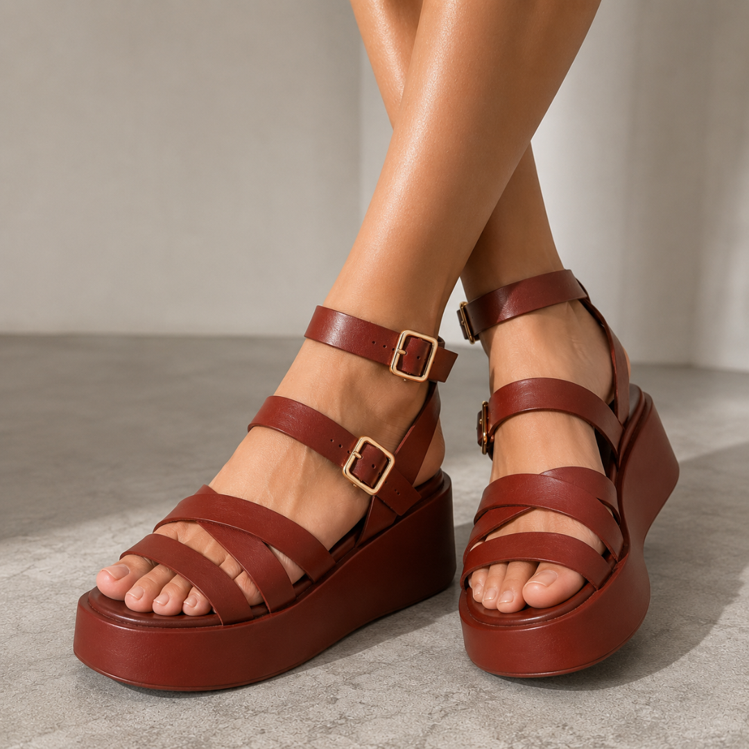 Sandalias de Plataforma con Tiras Cruzadas y Doble Hebilla