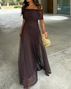 Vestido de Longitud en Malla con Diseño de Hombro Descubierto Para Mujer
