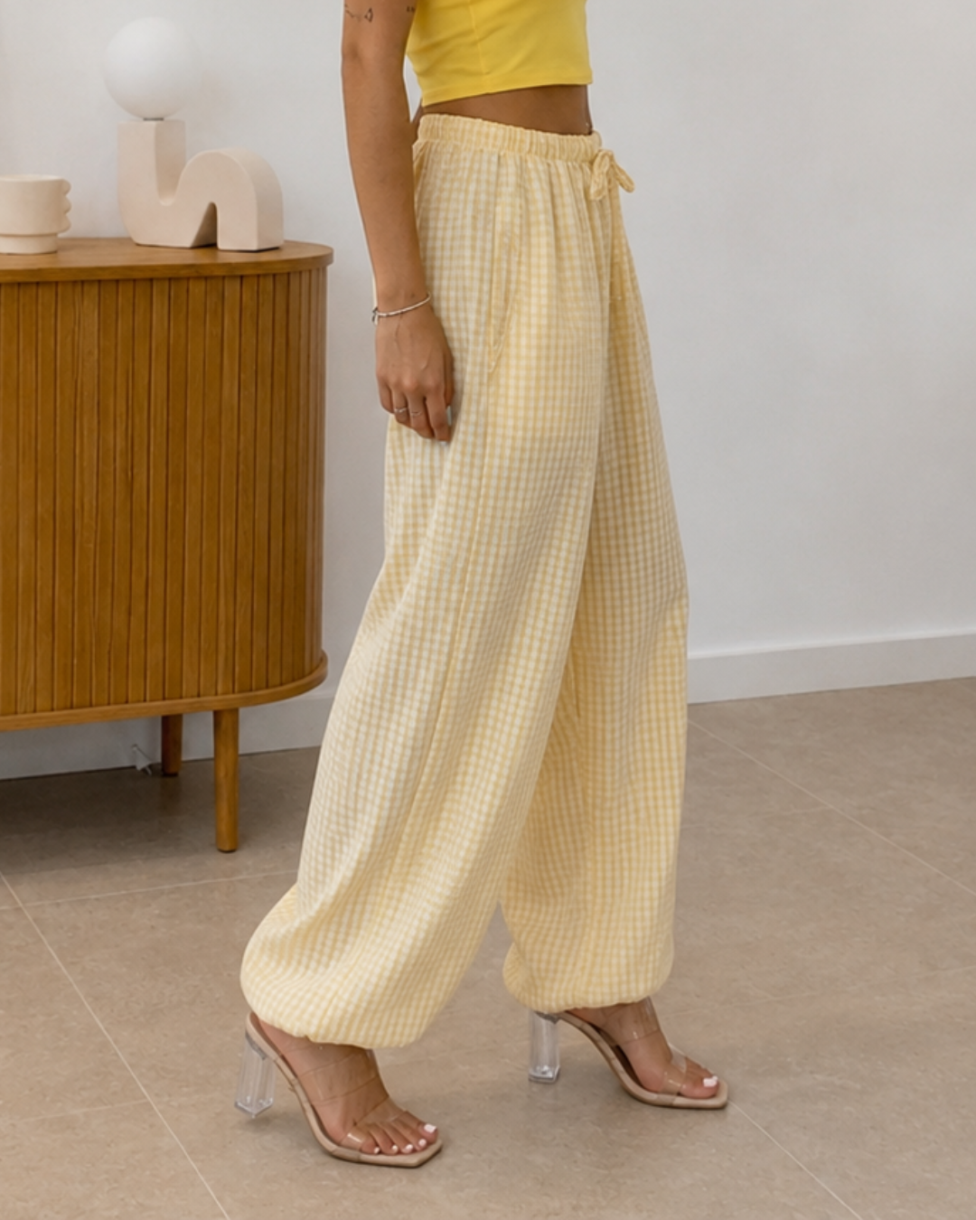 Pantalón Bombacho de Cuadros con Cintura Ajustable