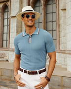 Polo manga corta con diseño tejido y cuello bicolor