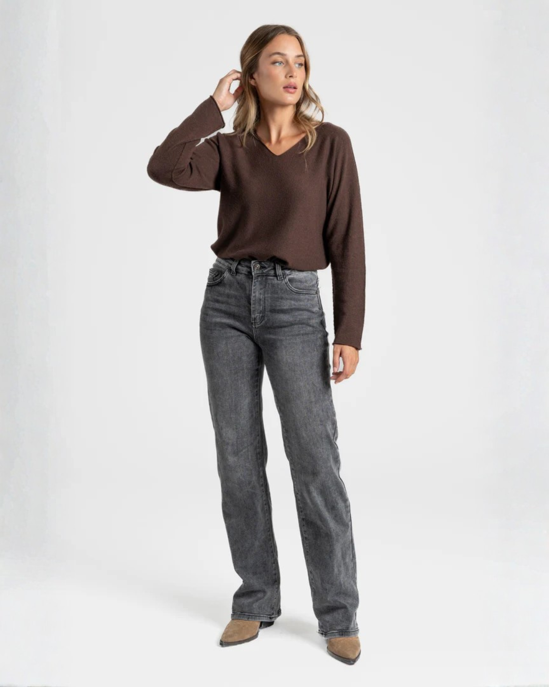 Jersey de Punto Fino con Cuello en V para Mujer®