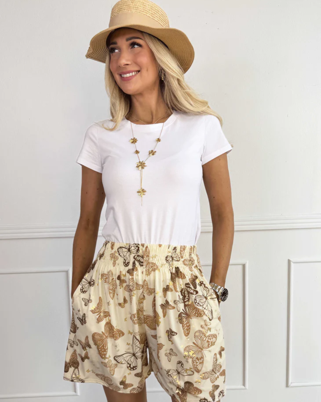 Short Elástico con Estampado de Mariposas®