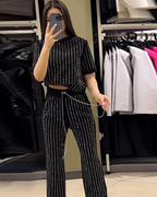 Conjunto casual de dos piezas con pantalones y camisa de manga corta para mujer®