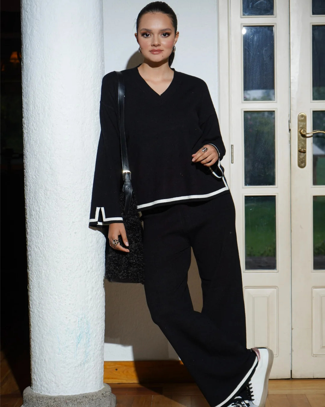 Conjunto de Pantalón de Punto Suave con Cuello en V para Mujer®