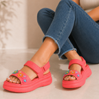 Sandalias de Plataforma con Flores Decorativas