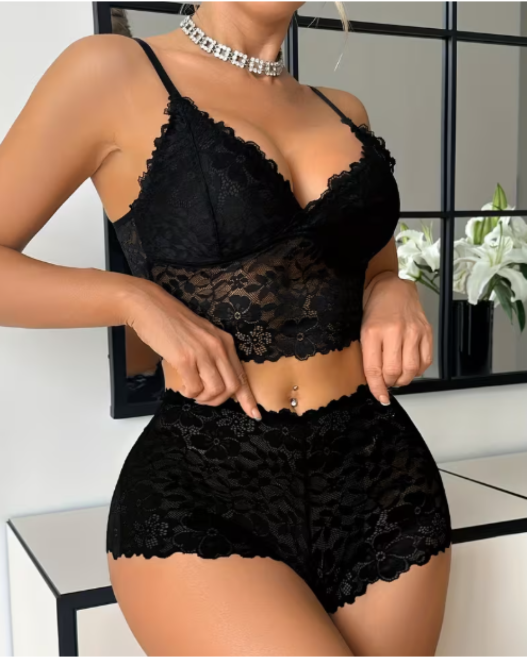 Conjunto de Encaje sin Aros con Top Largo