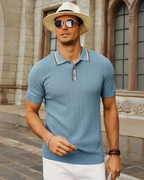 Polo manga corta con diseño tejido y cuello bicolor