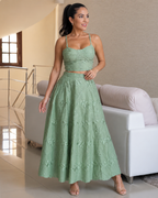 Conjunto bohemio de top y falda larga fluida