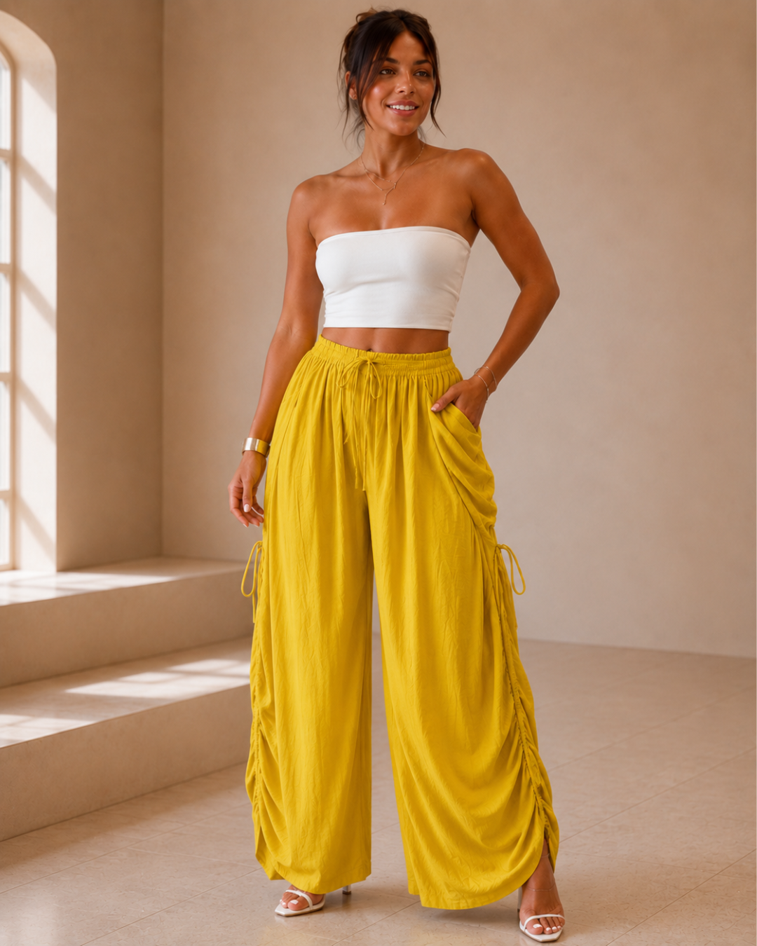 Pantalón Palazzo Holgado con Bolsillos Laterales